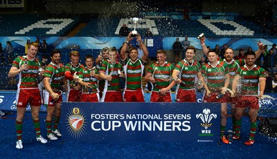 300815 - Fosters National 7s 2015 -Llandovery players celebrate winning the Fosters National 7s