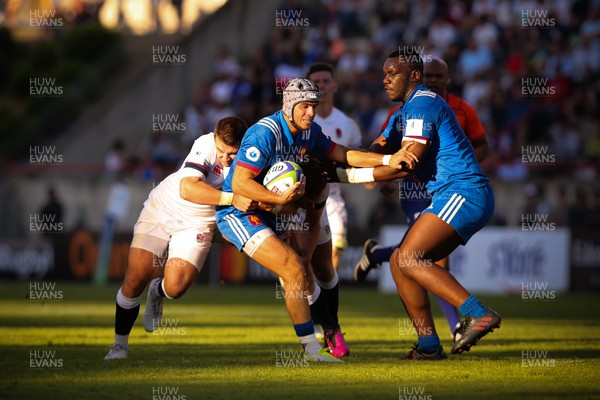 170618 - France U20 v England U20, World Rugby U20 Championship Final - Clement Laporte of France takes the ball under pressure from the English attack