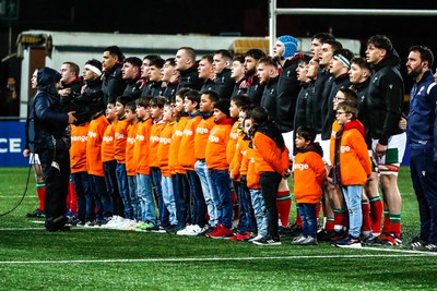 190323 - France U20 v Wales U20, U20 6 Nations Championship - The Wales team line up for the anthem at the start of the match