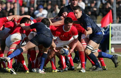 28.02.09 - France U20 v Wales U20 - Under 20 Six Nations 2009 - Wales Travis Knoyle tries to release the ball from a scrum. 