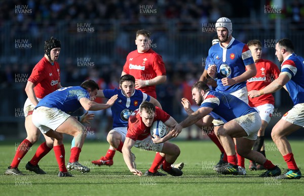 030219 - France U20s v Wales U20s - U20s 6 Nations Championship - Cai Evans of Wales takes the ball to ground