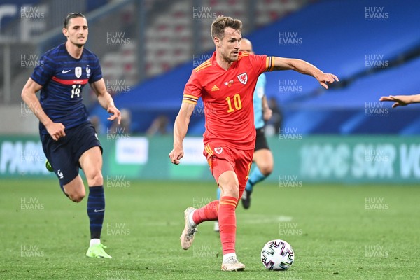 020621 - France v Wales - International Friendly - Adrien Rabiot of France and Aaron Ramsey of Wales