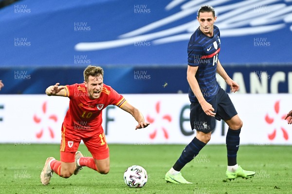 020621 - France v Wales - International Friendly - Aaron Ramsey of Wales and Adrien Rabiot of France