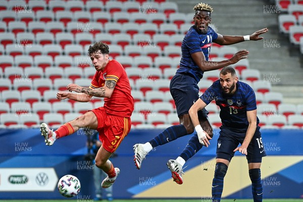 020621 - France v Wales - International Friendly - Neco Williams of Wales, Paul Pogba of France and Karim Benzema of France