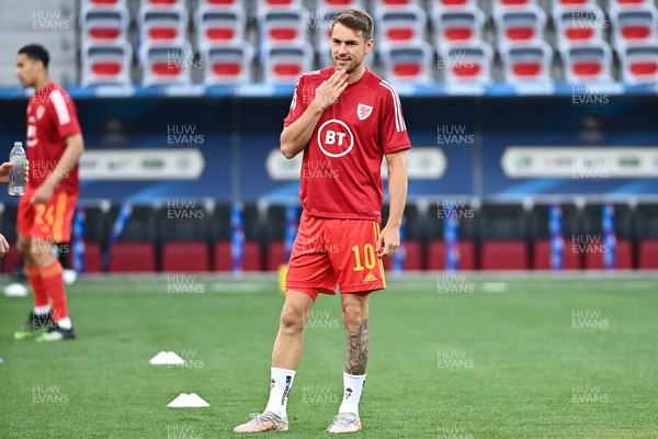 020621 - France v Wales - International Friendly - Aaron Ramsey of Wales warms up