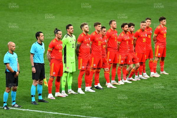 020621 - France v Wales - International Friendly - Welsh team lines up for anthems