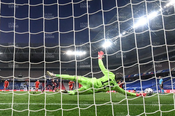020621 - France v Wales - International Friendly - Danny Ward of Wales saves the penalty of Karim Benzema of France