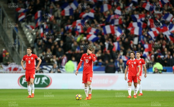 101117 - France v Wales - International Friendly - Dejected Andy King, Aaron Ramsey, Joe Allen and James Chester of Wales