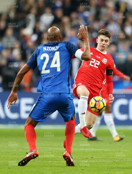 101117 - France v Wales - International Friendly - Steven Nzonzi of France is tackled by Ben Woodburn of Wales