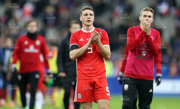 101117 - France v Wales - International Friendly - James Chester of Wales thanks the fans at full time