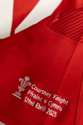 120425 - France v Wales, Guinness Women’s Six Nations 2025 - Courtney Keight’s Wales Match shirt hang in the changing room