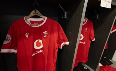 120425 - France v Wales, Guinness Women’s Six Nations 2025 - Wales Match shirts hang in the changing room