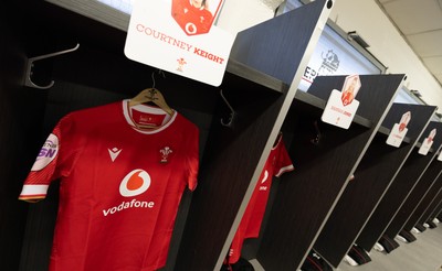 120425 - France v Wales, Guinness Women’s Six Nations 2025 - Wales Match shirts hang in the changing room