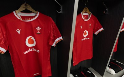 120425 - France v Wales, Guinness Women’s Six Nations 2025 - Wales Match shirts hang in the changing room