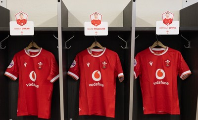120425 - France v Wales, Guinness Women’s Six Nations 2025 - Wales Match shirts hang in the changing room ahead of the match