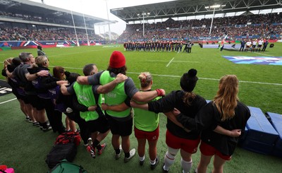 120425 - France v Wales, Guinness Women’s Six Nations 2025 - Wales management team line up during the anthem 