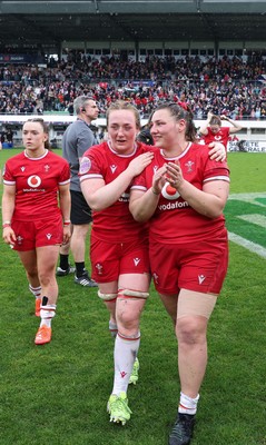 120425 - France v Wales, Guinness Women’s Six Nations 2025 - Abbie Fleming of Wales and Gwenllian Pyrs of Wales at the end of the match