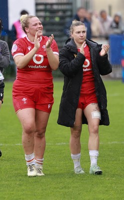 120425 - France v Wales, Guinness Women’s Six Nations 2025 - Kelsey Jones of Wales and Keira Bevan of Wales at the end of the match