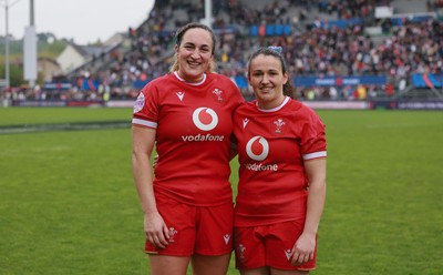 120425 - France v Wales, Guinness Women’s Six Nations 2025 - Courtney Keight of Wales and Kayleigh Powell of Wales at the end of the match