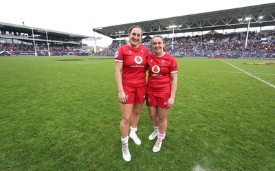 120425 - France v Wales, Guinness Women’s Six Nations 2025 - Courtney Keight of Wales and Kayleigh Powell of Wales at the end of the match
