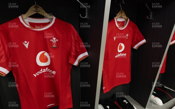 120425 - France v Wales, Guinness Women’s Six Nations 2025 - Wales Match shirts hang in the changing room