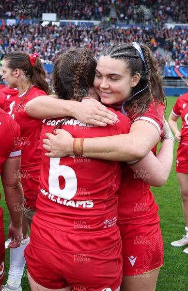 120425 - France v Wales, Guinness Women’s Six Nations 2025 - Bryonie King of Wales and Kate Williams of Wales at the end of the match
