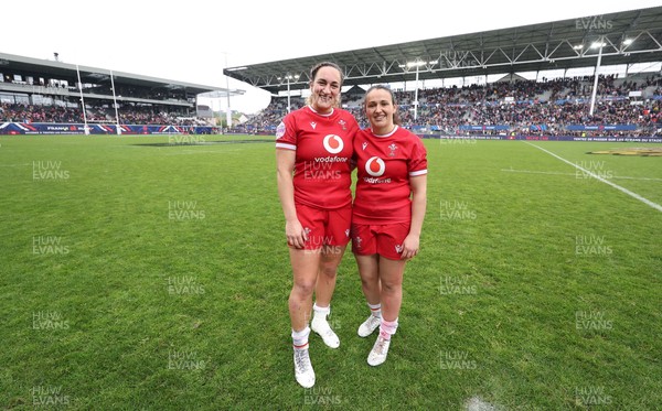 120425 - France v Wales, Guinness Women’s Six Nations 2025 - Courtney Keight of Wales and Kayleigh Powell of Wales at the end of the match