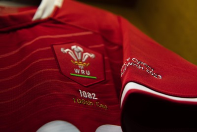 180323 - France v Wales - Guinness Six Nations - Taulupe Faletau of Wales jersey hangs in the dressing room on his 100th cap