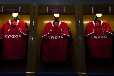 180323 - France v Wales - Guinness Six Nations - Taulupe Faletau of Wales jersey hangs in the dressing room on his 100th cap