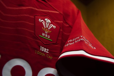 180323 - France v Wales - Guinness Six Nations - Taulupe Faletau of Wales jersey hangs in the dressing room on his 100th cap