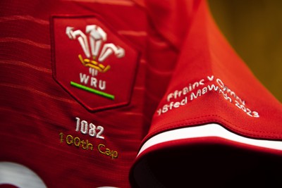 180323 - France v Wales - Guinness Six Nations - Taulupe Faletau of Wales jersey hangs in the dressing room on his 100th cap