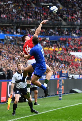 180323 - France v Wales - Guinness Six Nations - Josh Adams of Wales gets the ball back into play