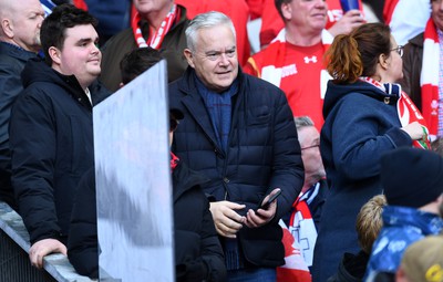 180323 - France v Wales - Guinness Six Nations - BBC News presenter Huw Edwards watches the game from the stands