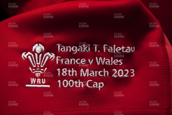 180323 - France v Wales - Guinness Six Nations - Taulupe Faletau of Wales jersey hangs in the dressing room on his 100th cap