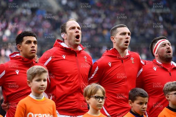 180323 - France v Wales - Guinness Six Nations - Rio Dyer, Alun Wyn Jones, George North, Wyn Jones of Wales during the anthems