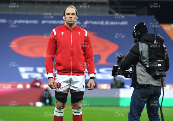 200321 - France v Wales - Guinness Six Nations - Alun Wyn Jones of Wales during the anthems