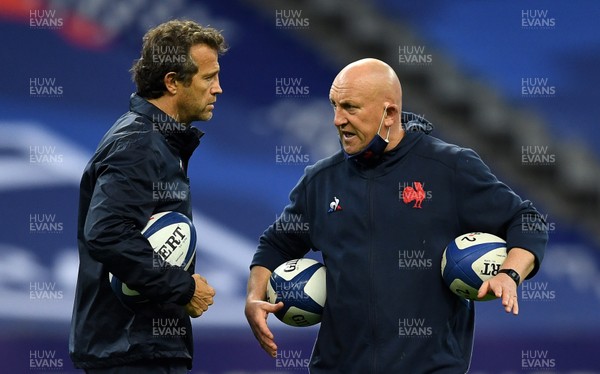 241020 - France v Wales - International Rugby Union - France head coach Fabien Galthie and defence coach Shaun Edwards 