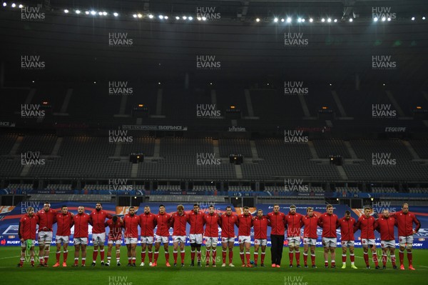 241020 - France v Wales - International Rugby Union - Wales during the anthem
