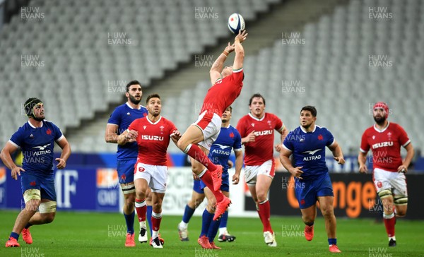 241020 - France v Wales - International Rugby Union - Josh Adams of Wales takes high ball