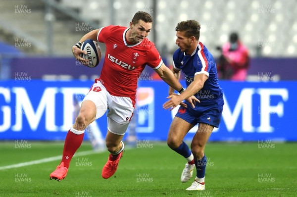 241020 - France v Wales - International Rugby Union - George North of Wales is tackled by Vincent Rattez of France
