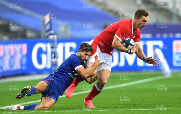 241020 - France v Wales - International Rugby Union - George North of Wales is tackled by Vincent Rattez of France