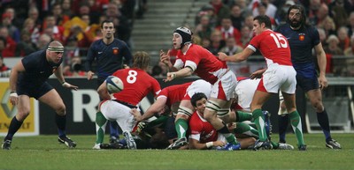 27.02.09 France v Wales... Wales' Ryan Jones releases the ball. 