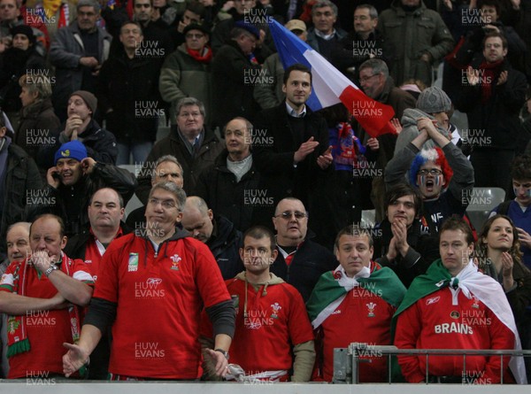 27.02.09 France v Wales... Wales fans dejected as French Fans celebrate. 