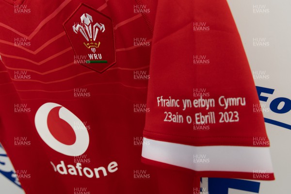 230423 - France v Wales, TicTok Women’s 6 Nations - A Wales match shirt in the changing room ahead of the start of the match