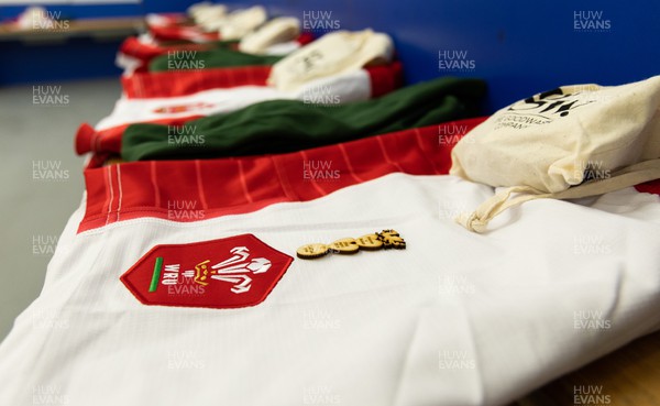 230423 - France v Wales, TicTok Women’s 6 Nations - Wales match kit is laid out in the changing room ahead of the start of the match