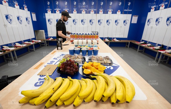 230423 - France v Wales, TicTok Women’s 6 Nations - George Morgan, nutritionist prepares the changing room ahead of the match