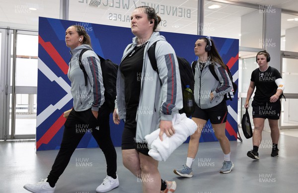 230423 - France v Wales, TicTok Women’s 6 Nations - Kat Evans, Abbey Constable, Bryonie King and Kate Williams of Wales arrive at the stadium