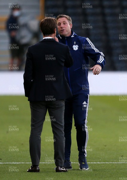 100720 - Fulham v Cardiff City - SkyBet Championship - Cardiff City Manager Neil Harris with Fulham Manager Scott Parker