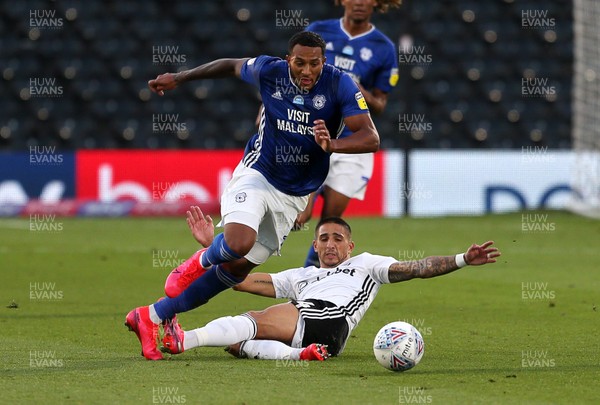 100720 - Fulham v Cardiff City - SkyBet Championship - Nathaniel Mendez-Laing of Cardiff City is tackled by Anthony Knockaert of Fulham