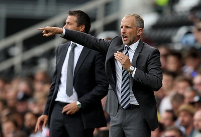 200816 - Fulham vs Cardiff City - SkyBet Championship -Cardiff's Paul Trollope urges his team on